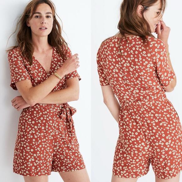 Madewell Wrap Front Romper in Daisy Field 00 - Picture 1 of 9